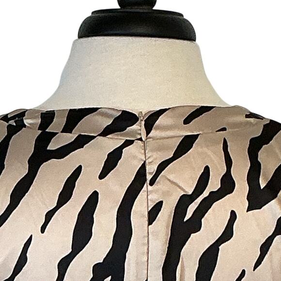 VICI Zebra Print Satin Mini Dress Faux Wrap Tie Front Long Bell Sleeve Medium - Picture 10 of 13